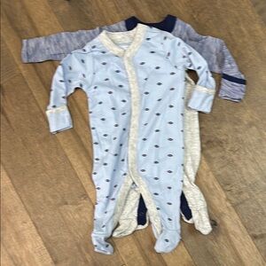 New Baby Blue and Gray Footed Pajamas Set 2 pairs